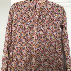 J crew floral cotton ruffle front long sleeve button up shirt